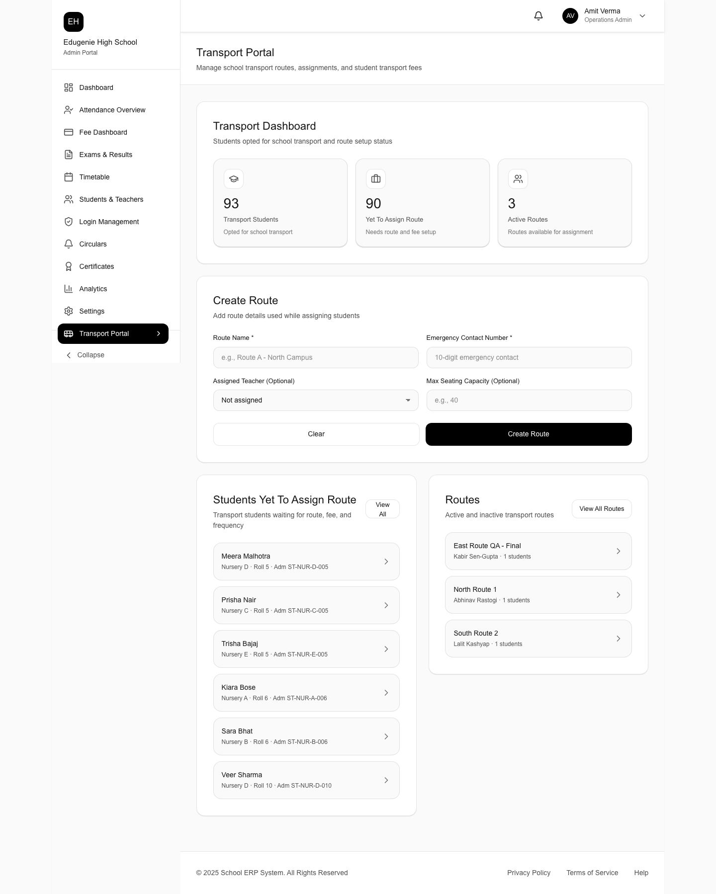 Schylva transport route and assignment dashboard